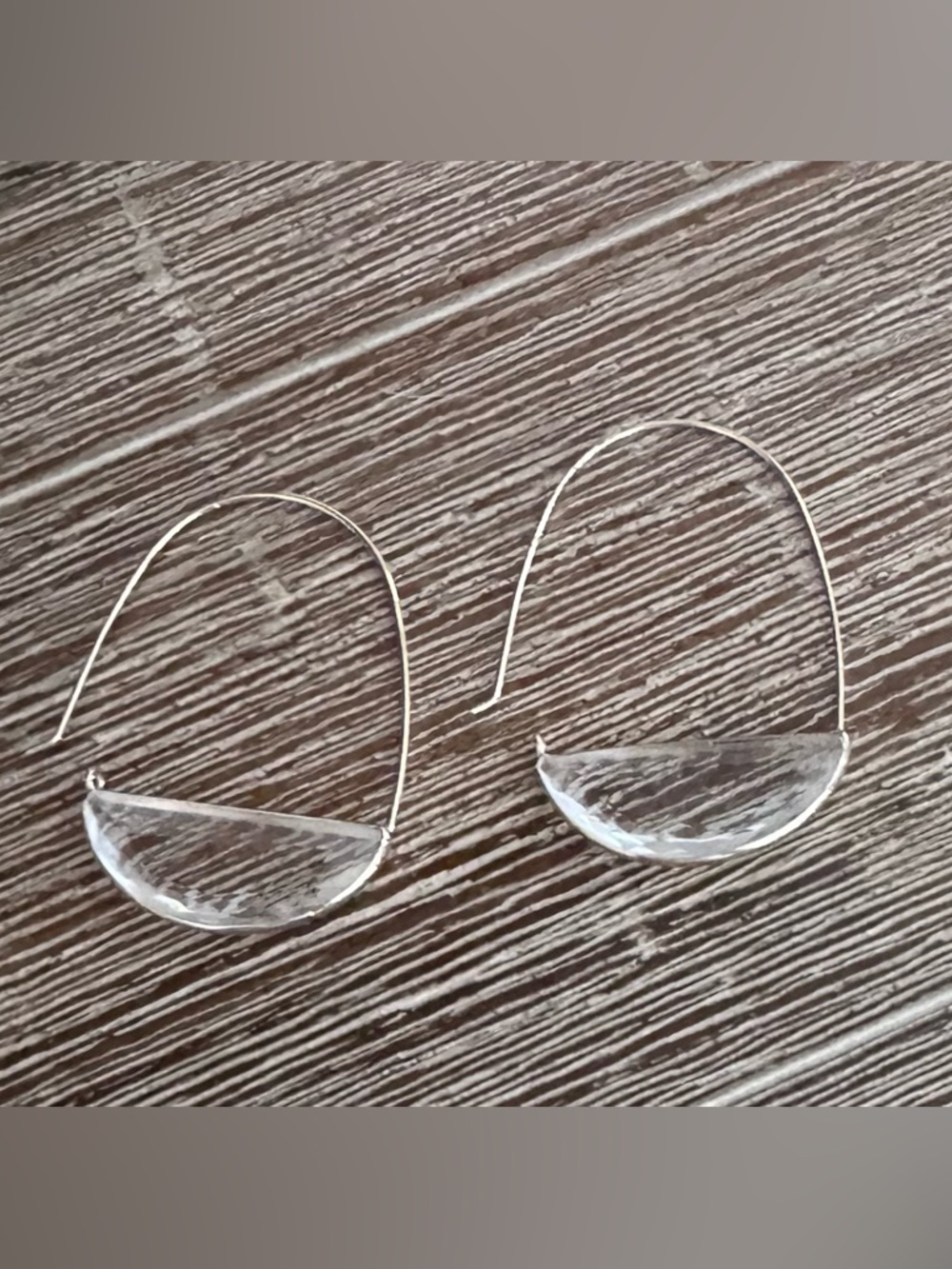 Clear Arc Drop Earrings - Minimal Silver Wire